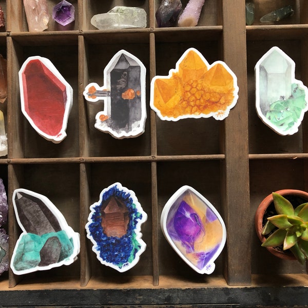 Rainbow Quartz Crystal Rock Art Stickers | Quartz Inclusions | Colorful Quartz Varieties | Waterproof Stickers | Rock Collection