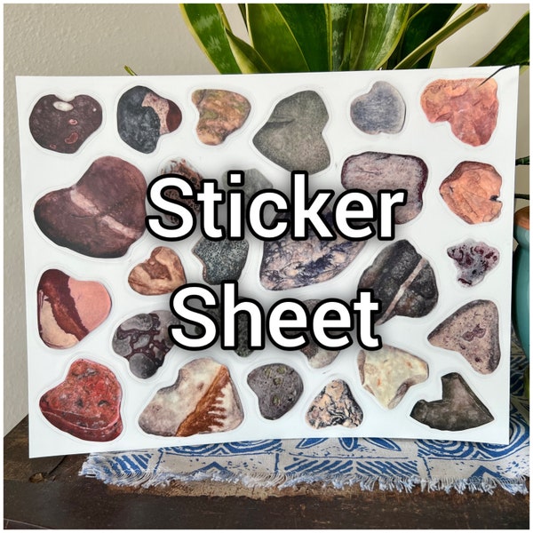 Heart Rock Vinyl Sticker Sheet Stone Paintings | Watercolor Art Stickers | Rock Collector Gift | Love Rocks