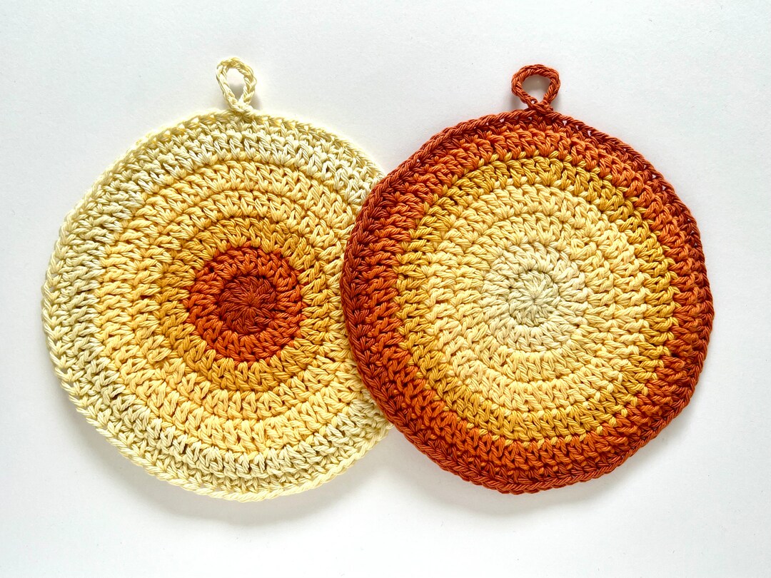 Round Crochet Cotton Pot Holders Sunshine Colors Boho Home Boho Kitchen