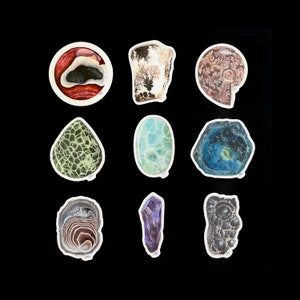Stickers d'art en cristal avec spécimen de roche naturelle | Pierre iolite minérale | Le Botswana et l'agate dendritique | Cabochon Larimar | Saphir brut