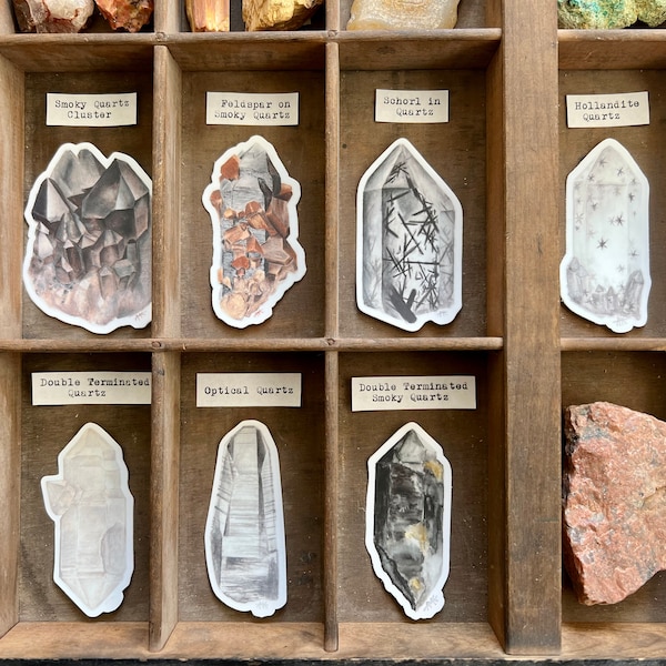 Neutral Quartz Crystal Rock Art Decals | Mineral Sticker Set | Quartz Illustration | Rock Collection | Aesthetic Neutral Color Palette