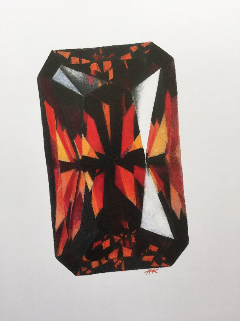 Gemstone Colored Pencil Drawing Art Print Etsy