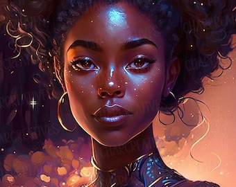 Dark Skinned Goddess Melanin Black Woman PNG Big Afro Hair Clipart Black Girl Magic Design for T-Shirts Tumblers Sublimation African Queen