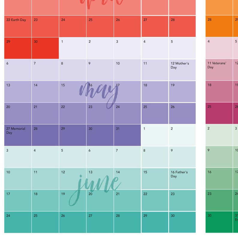 JanDec 2019 Continuous Calendar DIGITAL DOWNLOAD Etsy