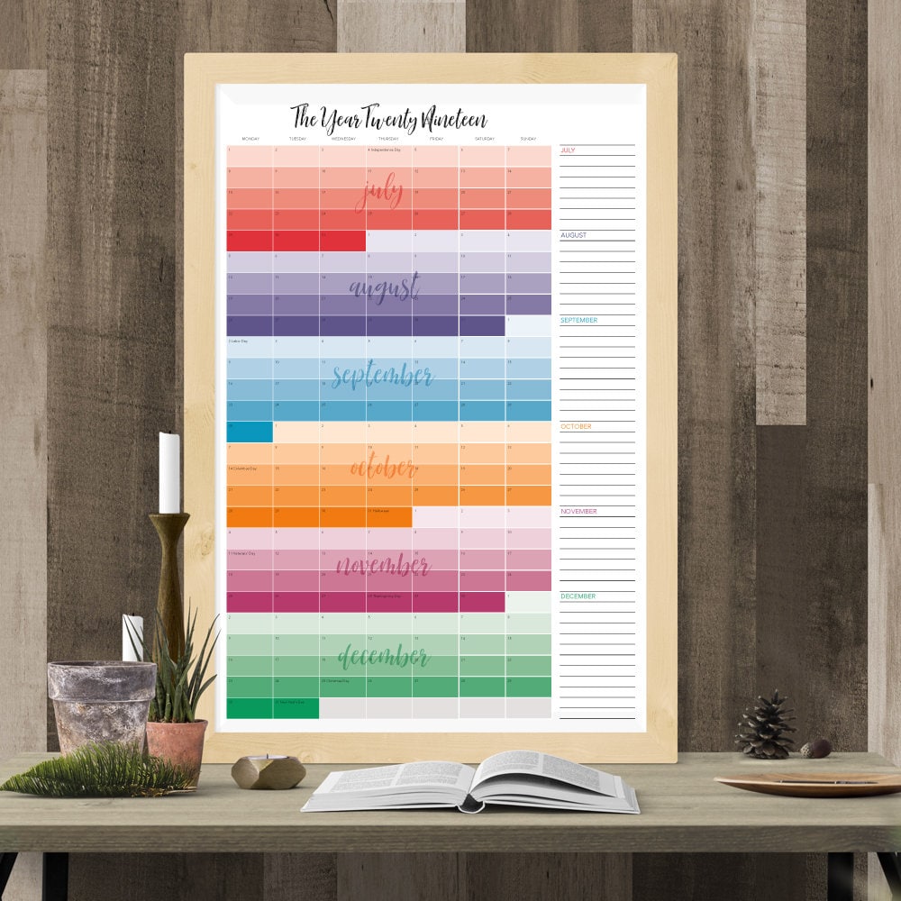 JULYDEC 2019 6 Month Continuous Calendar Etsy