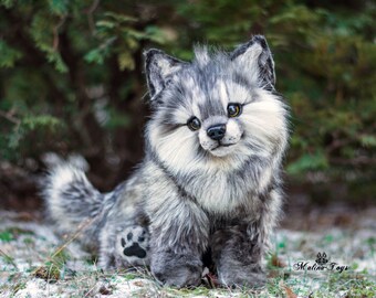CUSTOM ORDER! Poseable wolf cub! 100% handmade! OOAK Dolls! Poseable toy! Stuffed wolf!