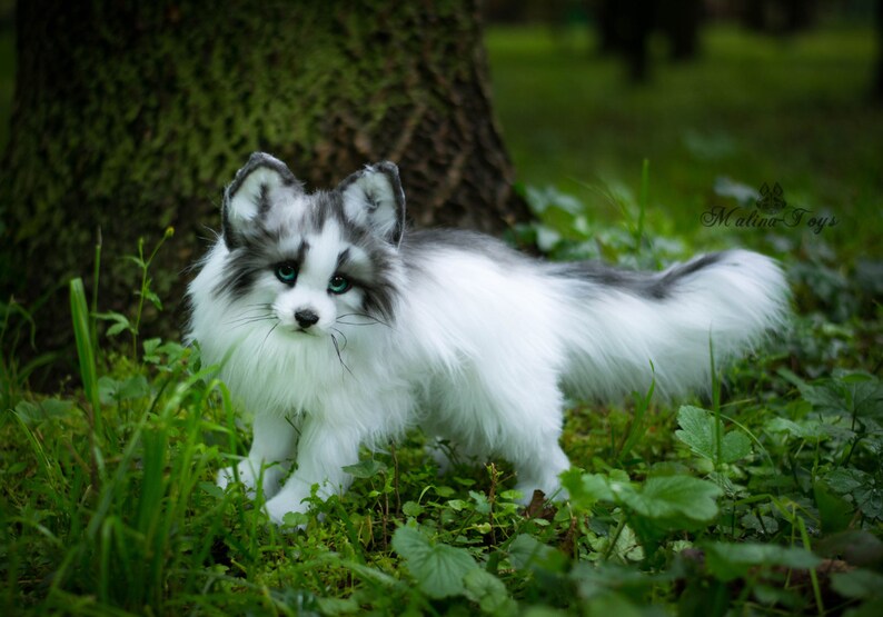 MADE TO ORDER Handmade Poseable toy Arctic Marble Fox.Fox