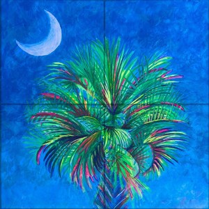 Palm Tree at Night Tile Mural, High Quality (won&#39;t fade), Indoor or Outdoor, Wall Tiles, Backsplash, Shower, Kitchen