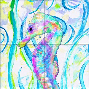 Seahorse Tile Mural, High Quality (won&#39;t fade), Indoor or Outdoor, Wall Tiles, Backsplash, Shower, Mosaic, Commercial & Residential