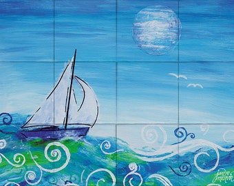Sailing Tile Mural, High Quality (will not fade), Indoor or Outdoor, Beach Wall Tiles, Backsplash, Shower, Mosaic