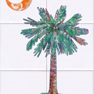 Palmetto Tree Tile Mural w/gold moon, High Quality (won&#39;t fade), Indoor or Outdoor, Backsplash, Shower, Mosaic, Commercial & Residential