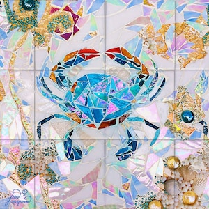 Blue Crab Mosaic Tile Mural, High Quality (won&#39;t fade), Indoor or Outdoor, Wall Tiles, Backsplash, Shower, Commercial & Residential