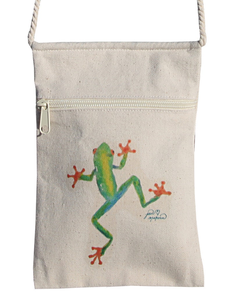 by Jan Marvin Red Eyed Tree Frog Cell Phone Purse with zipper coin bag tote Cotton Canvas FREE starfish pendant
