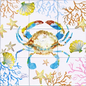 Sea Life Crab Tile Mural, High Quality (will not fade), Indoor or Outdoor, Beach Wall Tiles, Backsplash, Shower, Mosaic