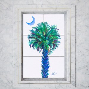 Palm Tree at Night Outline Tile Mural, High Quality (won&#39;t fade), Indoor or Outdoor, Wall Tiles, Backsplash, Shower, Kitchen