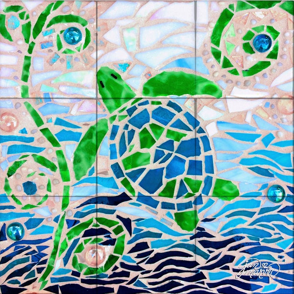 Turtle Turquoise Mosaic Tile Mural, High Quality (won't fade), Indoor or Outdoor, Wall Tiles, Backsplash, Shower, Commercial & Residential