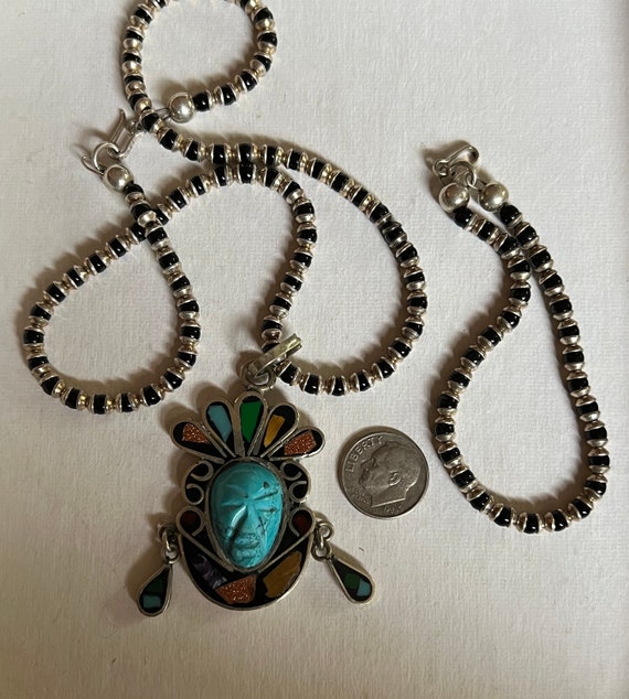 Vintage Mexican Sterling Silver Turquoise Aztec M… - image 8