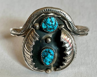 Vintage Old Pawn Navajo Sterling Silver Turquoise Cuff Bracelet