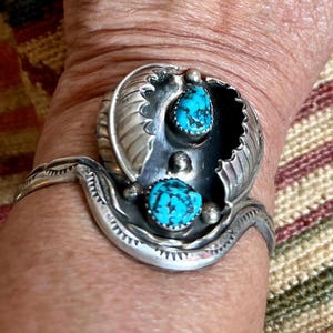 Vintage Old Pawn Navajo Sterling Silver Turquoise Cuff Bracelet