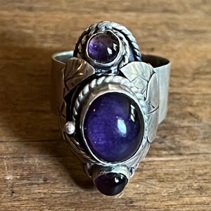Vintage TAXCO  Amethyst Sterling Sterling  Adjustable Mexican Eagle 1 Poison Ring
