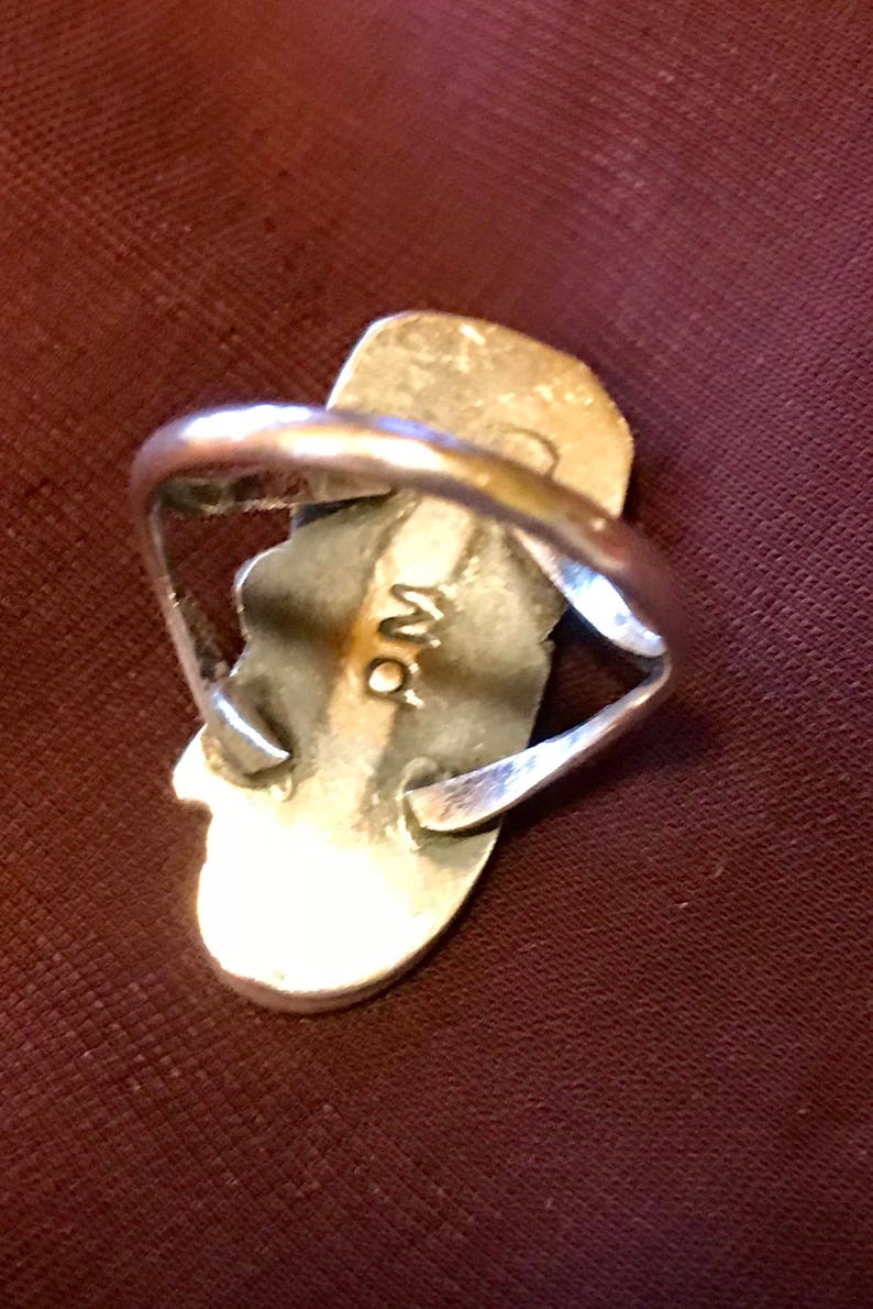 Vintage Navajo Sterling Blue Turquoise signed RM Ring size 5 12