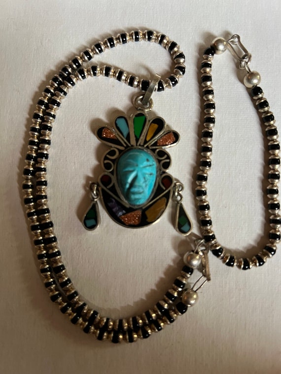Vintage Mexican Sterling Silver Turquoise Aztec M… - image 5