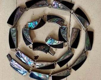 Antique RAMIREZ Taxco pre Eagle mark Sterling Silver Abalone Shell Necklace and Bracelet
