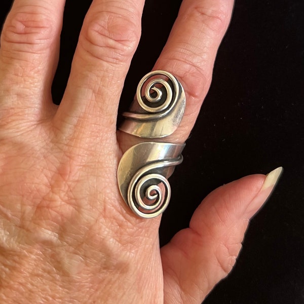 LARGE Antique Taxco Sterling Silver Mexican Modernist Bypass Ring