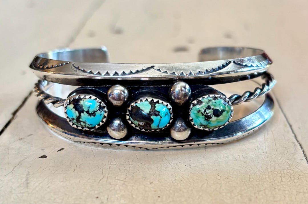 Vintage Old Pawn Navajo Sterling Silver Royston Turquoise Cuff Bracelet ...