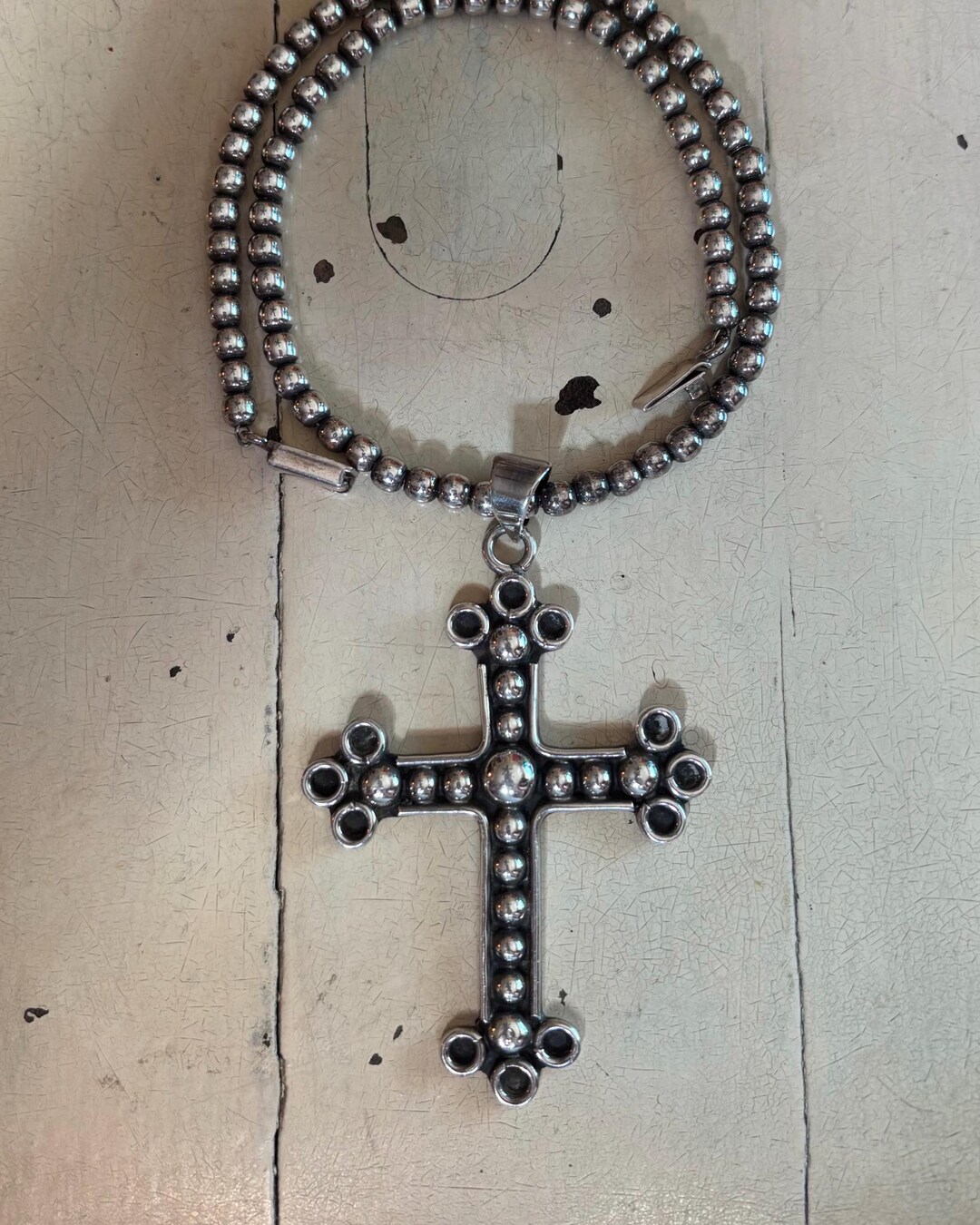 LARGE Vintage Taxco Sterling Silver Cross Pendant Necklace - Etsy