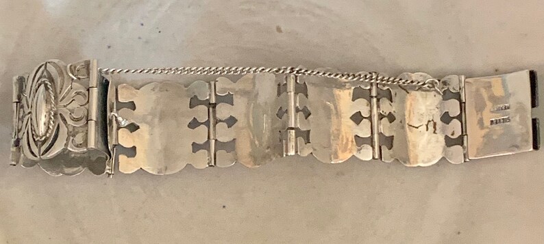 Large Vintage 1940\u2019s Mexican Sterling Silver Coffee Bean Panel Bracelet
