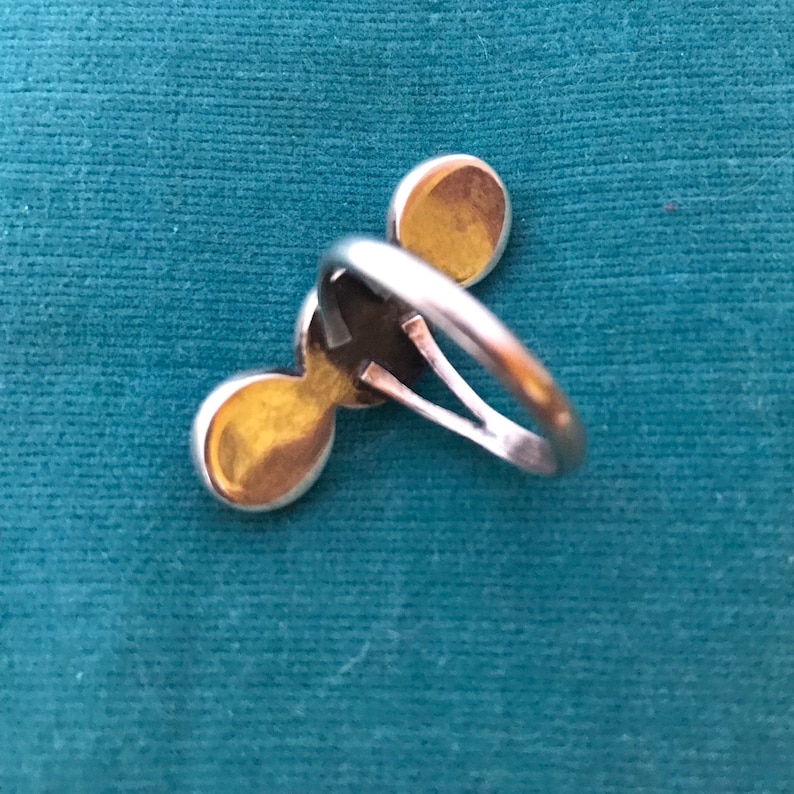 Vintage High Quality Morenci Turquoise Navajo Sterling Silver Stacked Three Cabochon Ring Size 6 14