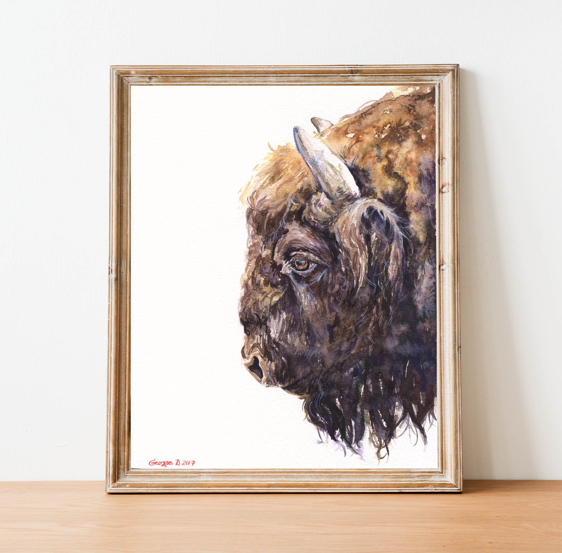 Buffalo painting Buffalo watercolor Bison art Bison Etsy