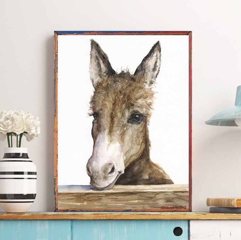 Donkey painting Watercolor donkey print Donkey wall art Etsy