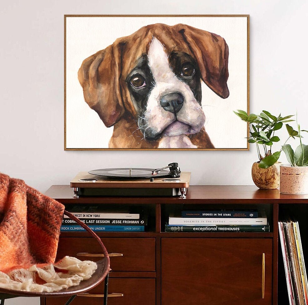 Boxer Puppy Print Boxer Decor Boxer Watercolor Wall Decal Etsy