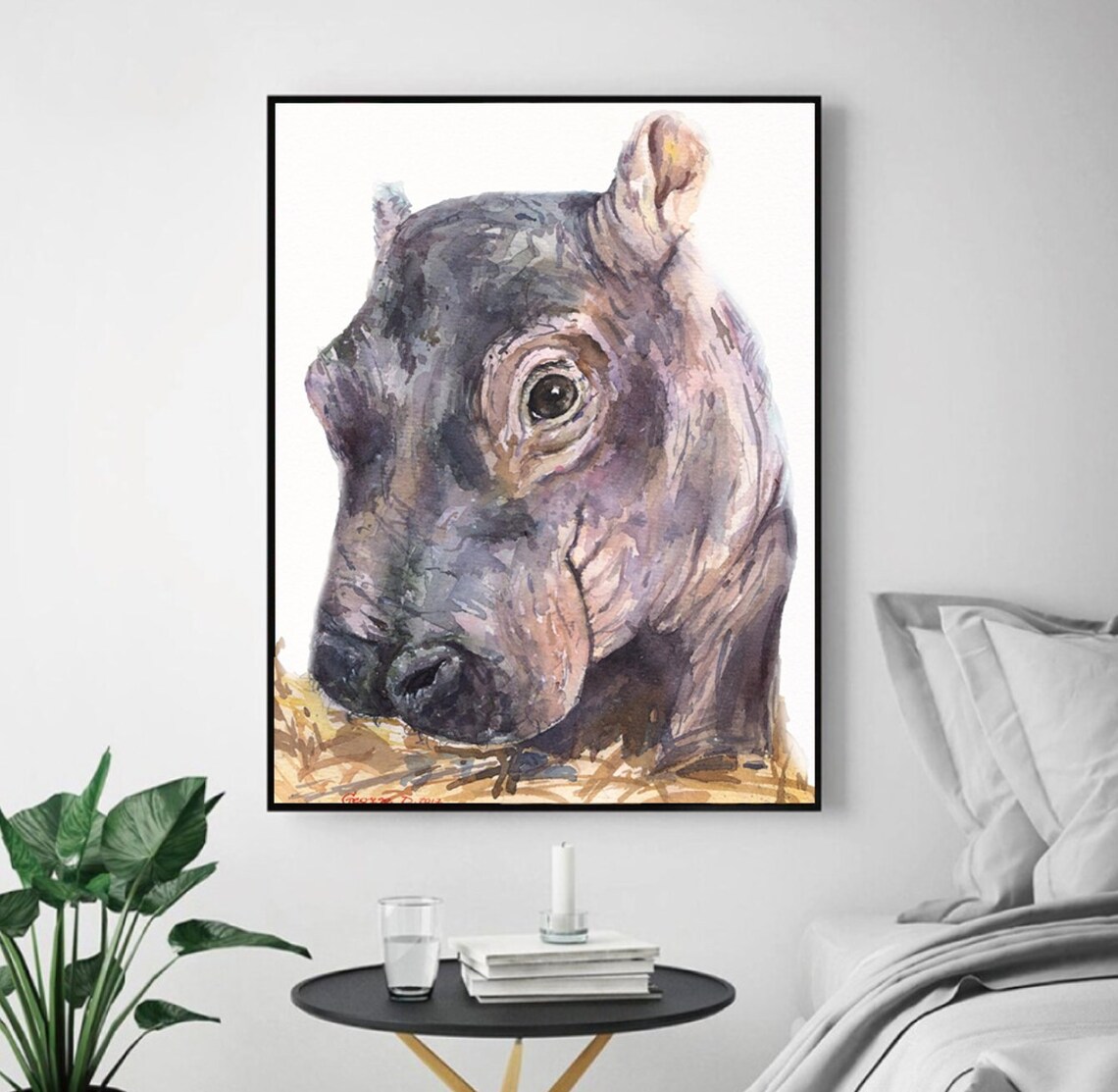 Hippo Baby Hippo Decor Hippo Print Hippo Watercolor Hippo Etsy