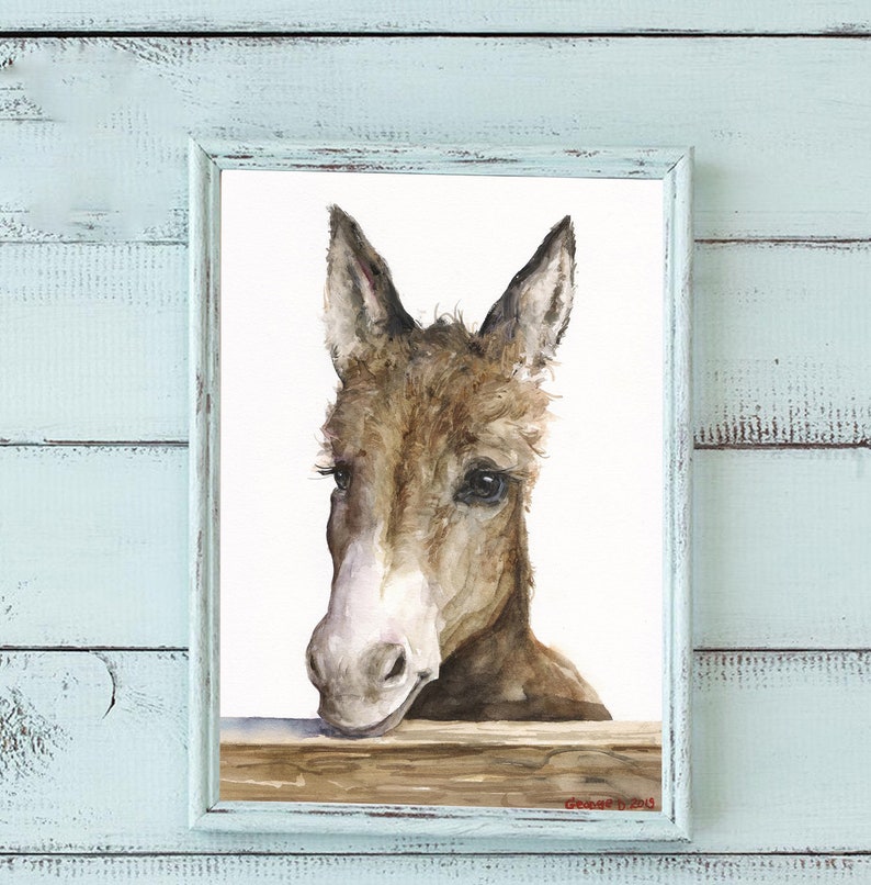 Donkey painting Watercolor donkey print Donkey wall art Etsy
