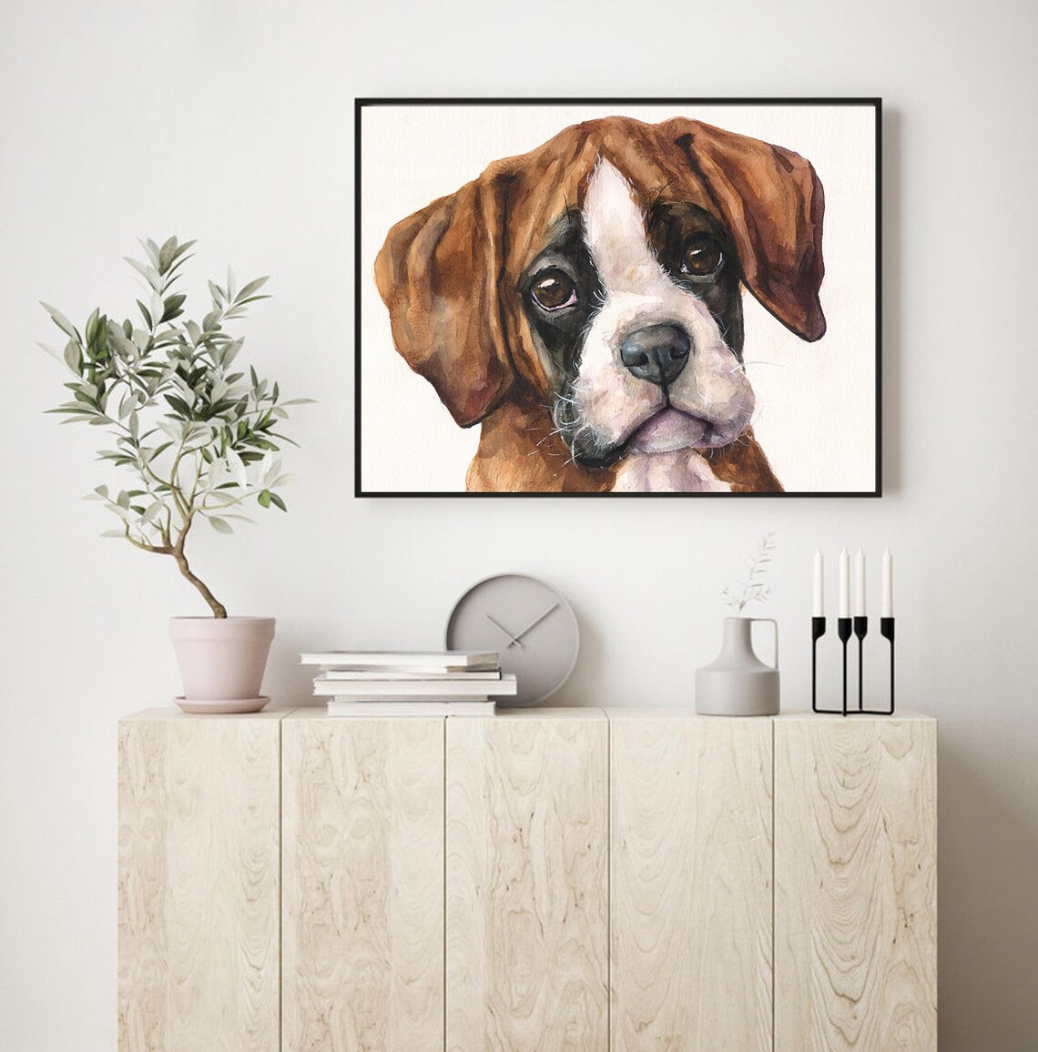 Boxer Puppy Print Boxer Decor Boxer Watercolor Wall Decal Etsy