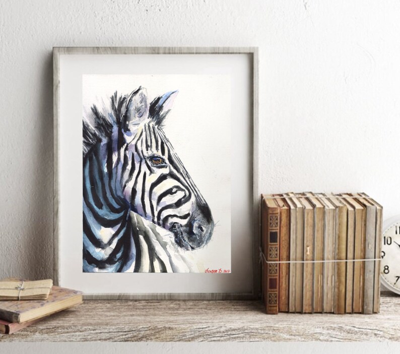 Zebra Decor Zebra Print Zebra Watercolor Zebra Wall Art Etsy
