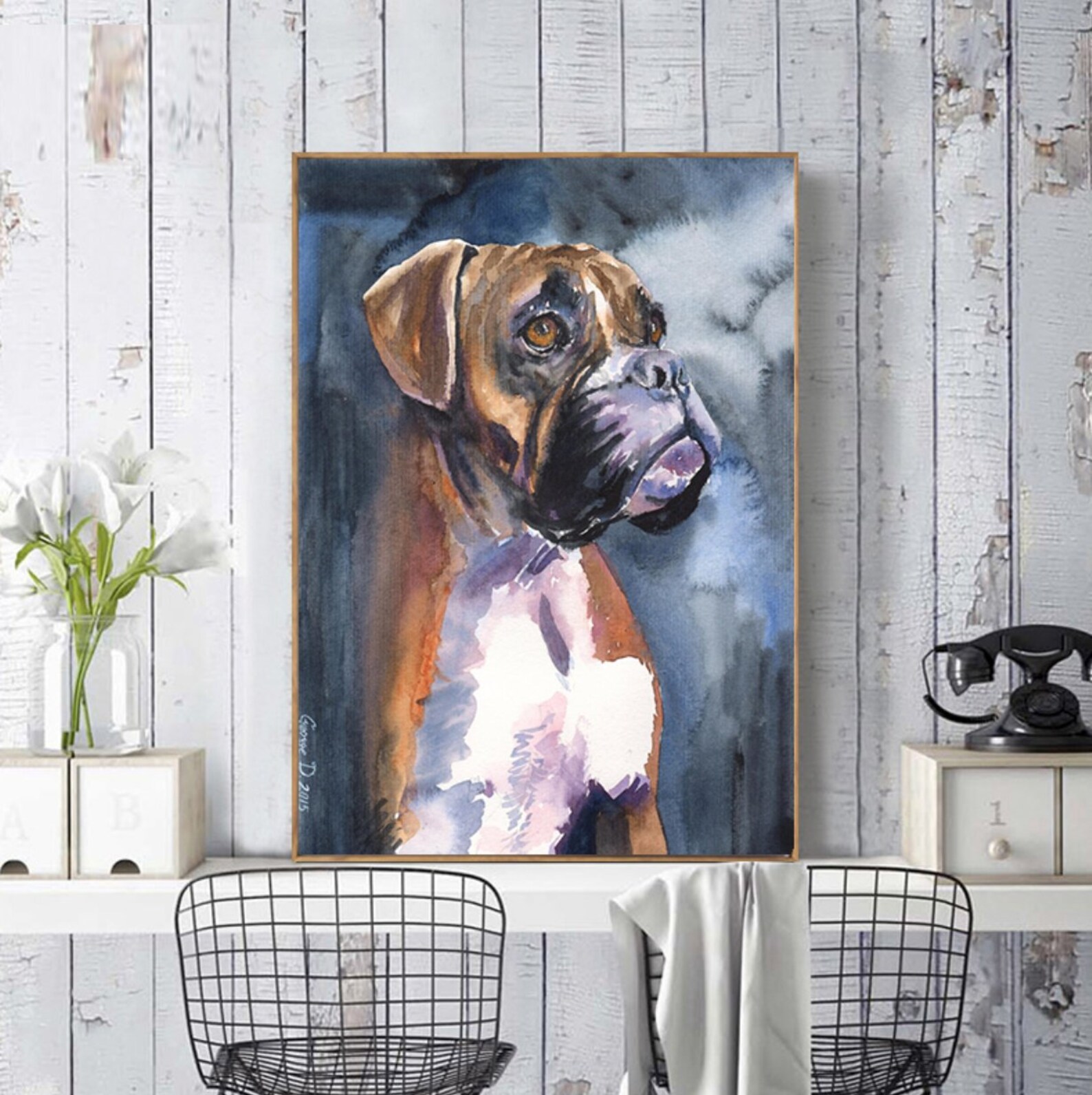 Boxer Print Boxer Decor Boxer Watercolor Boxer Wall Art Etsy