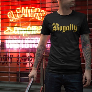 Royalty-theme casual wear, Royal symbols on clothing, King and queen couples T-shirt, Vintage royalty inspired T-shirt, Royalty T-shirt