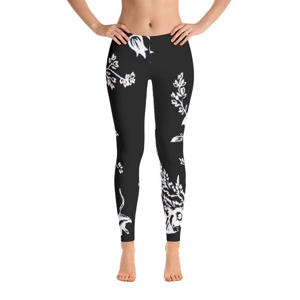 FLORAL LEGGINGS Floral Yoga Pants Black 