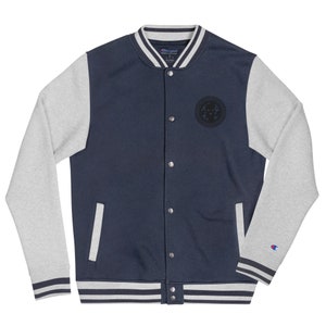 Bestickte Champion BomberJacke, Skimaske Bomberjacke, Streetwear Bomberjacke, Championjacke, Skimaske Logo, zweifarbige Bomberjacke