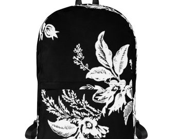 FLORAL 51ROYAL BACKPACK ,floral canvas backpack, floral backpack, floral bag, floral laptop bag, black backpack, floral travel bag
