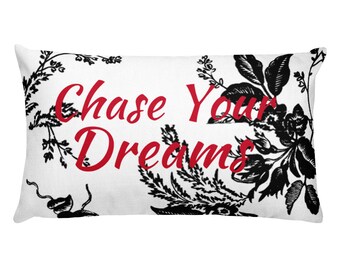 CHASE YOUR DREAMS pillow case , white pillow case, floral pillow case, floral throw pillow , bedroom decor, floral accent pillow, decor