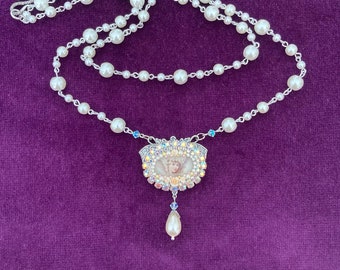Victorian Angel Cameo Pendant, Angel Pearl Necklace.