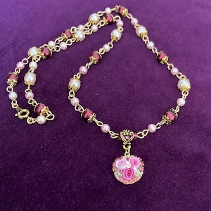 Deep Pink Rosebuds Necklace.