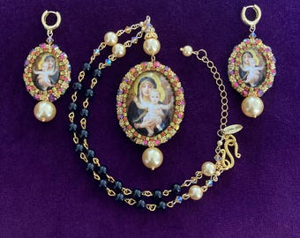 Bouguereau, Queen of the Angels, Jewelry Set: Swarovski Crystals, Pearl Chain.