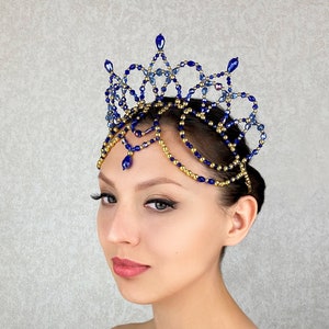 Ballerina Crown, Tiara Ballet, Diadema for Performance Blue