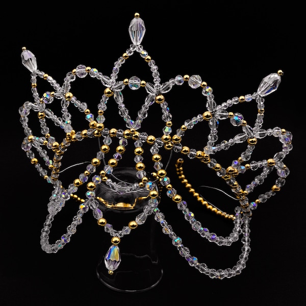 Corona da ballerina, balletto tiara, cristalli trasparenti e gioielli d'oro, diadema per performance, accessorio per capelli ballerino Gamzatti, Bayadere, Odalisca